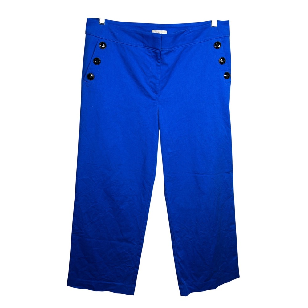 Loft Wide Leg Pants Womens 14 Blue Sailor Button High Rise Crop Chino